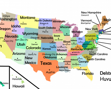Karta över USA:s delstater och huvudstäder
